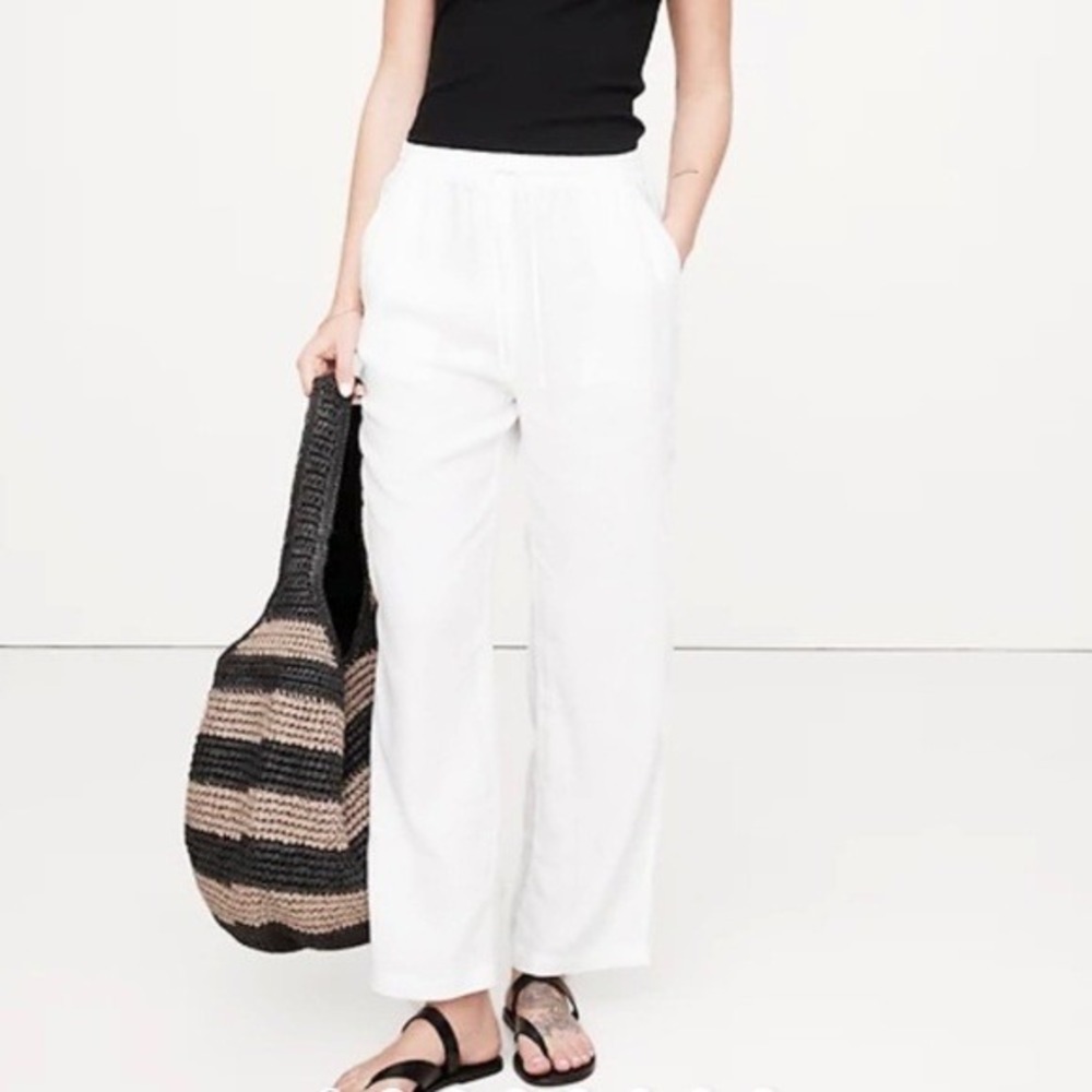 GUESS 100% Linen Wide Leg Drawstring Pants Womens M White W05W7E00